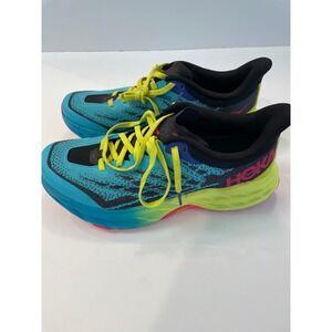 Hoka Speedgoat 5 Mens Trail Running Shoes Blue Yellow Vibram Size 7 1/2 2E